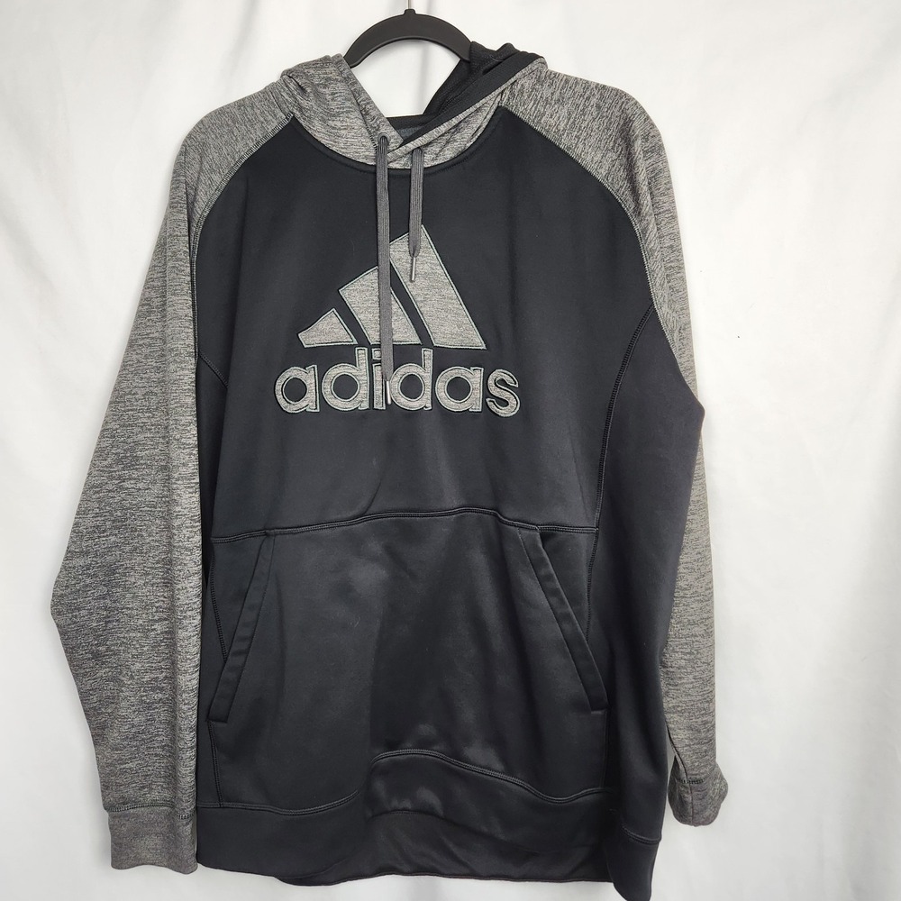Adidas Mens Climawarm‎ Black & Gray Hoodie Sweatshirt Full Size Logo Size XL